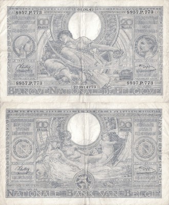 1942 (1 VI), 100 francs (P-107a.20) - Belgia foto