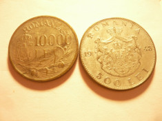 2 Monede-Jeton pt. Cazinouri- 10 000 Lei 1947 si 500 lei 1945 ,argintate foto