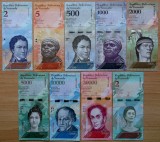 Lot set 9 bancnote diferite Venezuela 2 - 20.000 Bolivares 2013 - 2018 UNC