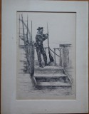 Cumpara ieftin Tus; marinar de paza pe vas, 1880, semnat, Scene gen, Cerneala, Realism