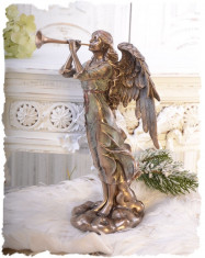 STATUETA DIN CERAMICA CU BRONZ CU INGERASUL CU TROMPETA WU70497A4 foto