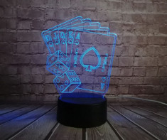 Lampa veioza Poker 3D iluzie laser led texas hold&amp;#039;em talisman masa birou +CADOU! foto