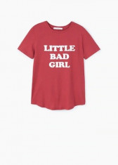 TRICOU MANGO DIN BUMBAC ORGANIC CU MESAJ &amp;quot;LITTLE BAD GIRL&amp;quot; ROSU CIREASA foto