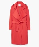Trench Mango Dama Larg M Rosu Capsuna Coral Elegant Versatil Cordon Buzunare Impermeabil