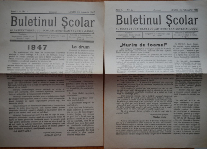 Ziarul Buletinul scolar Severin - Lugoj , 1947 , an 1 , nr. 1 , 2 , 3 , 4 , 5