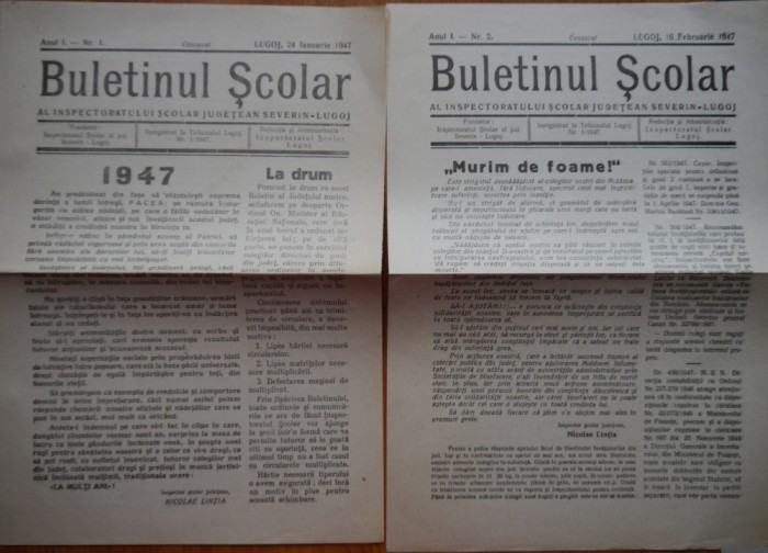 5 ziare Buletinul scolar Severin - Lugoj, 1947, an 1, nr. 1, 2, 3, 4, 5
