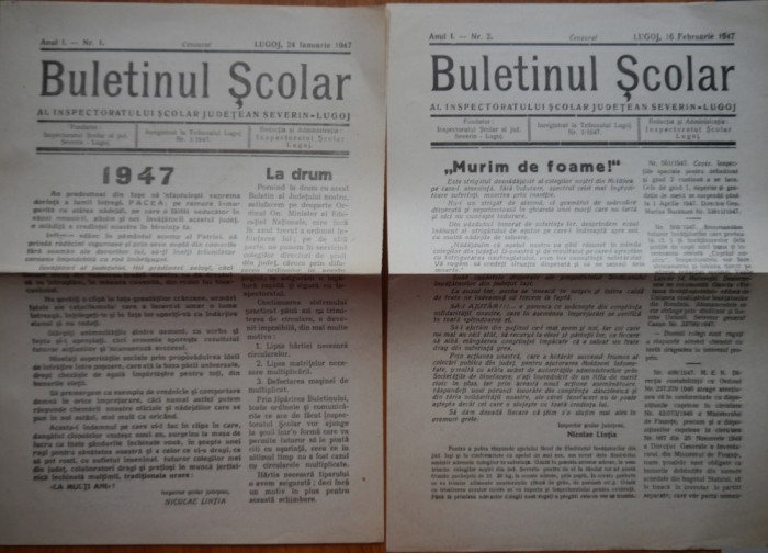 Ziarul Buletinul scolar Severin - Lugoj , 1947 , an 1 , nr. 1 , 2 , 3 , 4 , 5