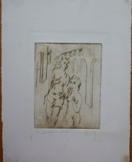 Gravura semnata olograf , pictor roman , exemplar 4 / 4 ; Nud foto