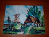 AMS @ - PICTURA PANZA/CARTON - PEISAJ OLANDEZ, SEMNAT I. GHEORGHIU 1982, 29/21 CM, Peisaje, Tempera, Altul
