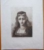 Gravura veche , semnata in placa ; personaj medieval, Portrete, Cerneala, Realism