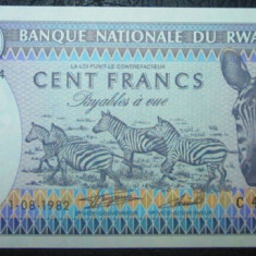 Rwanda : 100 franci 1982 . UNC ( bancnota necirculata )