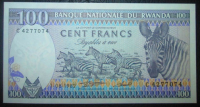 Rwanda : 100 franci 1982 . UNC ( bancnota necirculata ) foto