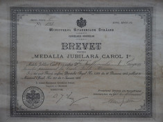 Brevet Medalia Jubiliara Carol I , 1906 , unui lucrator la Caile Ferate Romane foto