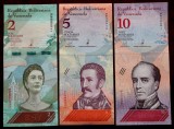 Lot set 3 bancnote Venezuela 2 + 5 + 10 Bolivares 2018 UNC **