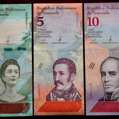 Lot set 3 bancnote Venezuela 2 + 5 + 10 Bolivares 2018 UNC **