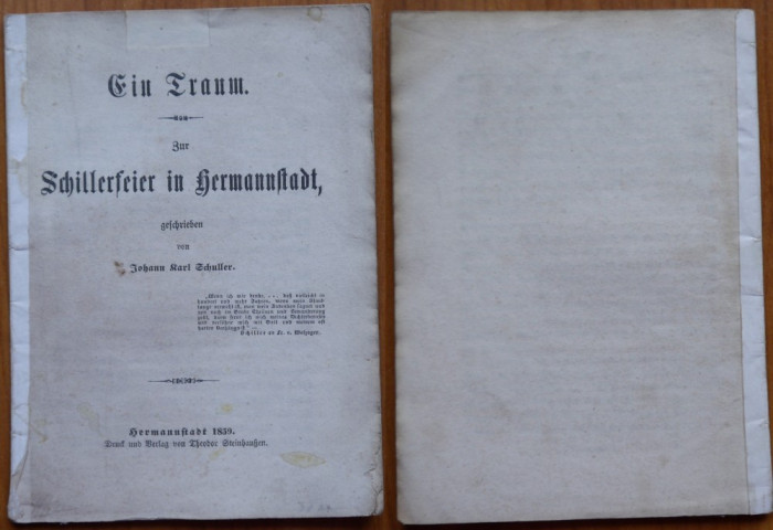 Johann Karl Schuller , Comemorarea lui Schiller in Sibiu , Sibiu , 1859