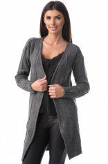 E789-181 Cardigan lung din material tricotat cu buzunare foto