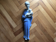 Statueta veche,ceramica emailata,semnata,,fecioara Maria cu pruncul foto