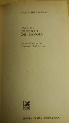 myh 543 - PAJUL DUCELUI DE SAVOIA - ALEXANDRE DUMAS - ED 1974 foto