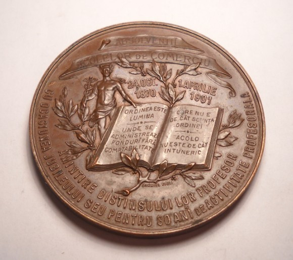 Medalie Absolventii Scolelor de Comerciu -Profesor Theodor Stefanescu 1901 65 mm
