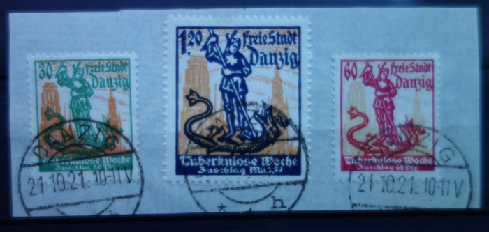 1921 Set timbre Danzig cu stampila expert pe spatele fragmentului