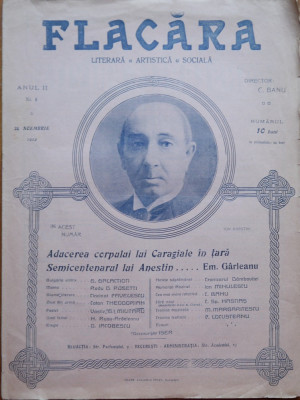 Revista Flacara , nr. 6 , 1912 ; Caragiale adus in tara ; Semicentenar Anestin foto