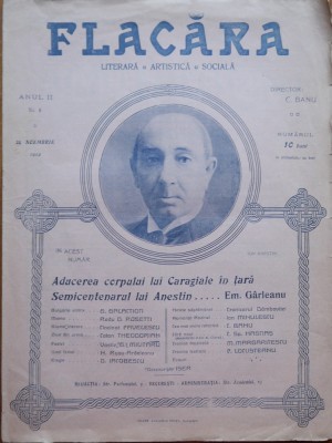 Revista Flacara, nr. 6, 1912; Caragiale adus in tara; Semicentenar Anestin foto