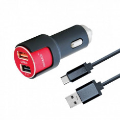 Incarcator auto Lemontti Qualcomm 3.0 Dual USB Type-C 3.1A Negru / Rosu foto