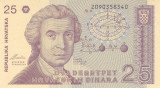 Bancnota Croatia 25 Dinara 1991 - P19b UNC ( filigran inversat - catalog $35!! )