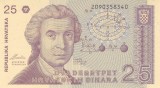 Bancnota Croatia 25 Dinara 1991 - P19b UNC ( filigran inversat - catalog $35!! - vezi descriere )