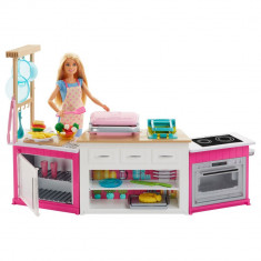 Set Barbie cu Bucatarie Utilata si Accesorii, Mattel, FRH73 foto