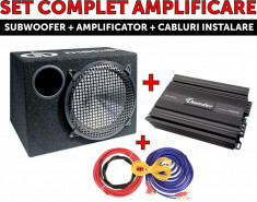 Set amplificare auto, Subwoofer + Amplificator + Kit Cabluri 160W RMS foto
