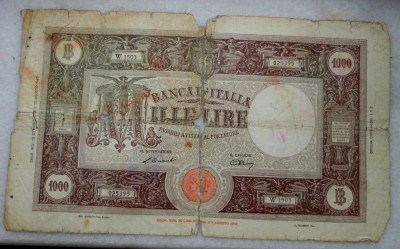 Bancnota 1000 lire 1943 Italia foto