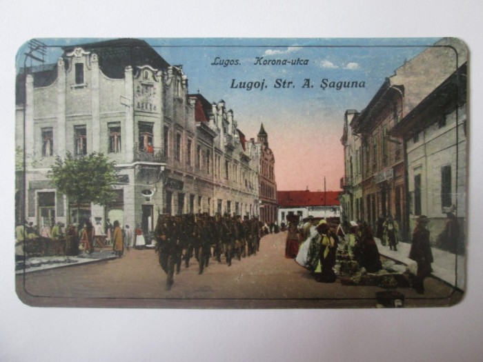 Rara! Lugoj,soldati in trecere pe strada Andrei Saguna,carte postala circ.1923