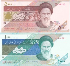 Bancnota Iran 5.000 si 10.000 Riali (1992-) - P145d/146e UNC ( set x2 )