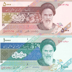 Bancnota Iran 5.000 si 10.000 Riali (1992-) - P145d/146e UNC ( set x2 )