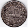 Elvetia 2 franci francs 1944 argint , patina , necuratata, Europa