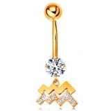 Piercing pentru buric din aur galben 9K - zirconiu transparent, semn zodiacal strălucitor - VĂRSĂTOR