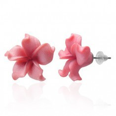 Cercei FIMO - floare cu petale valurite roz foto