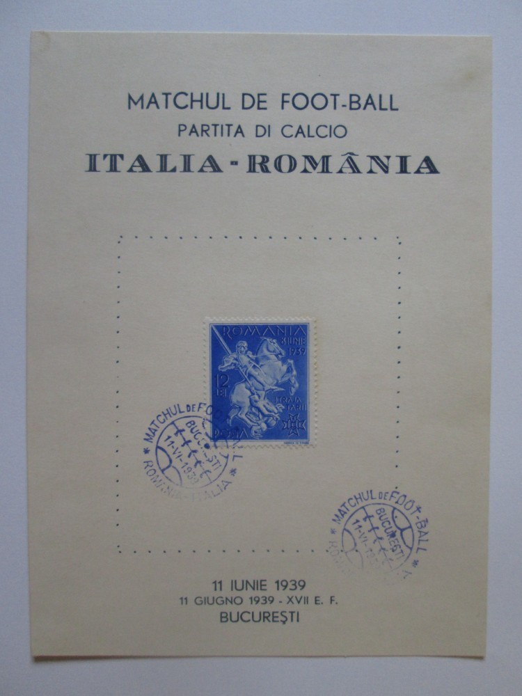 Souvenir Postal Roumanie Vs Italie - Football International 1939 - Enveloppe D'époque