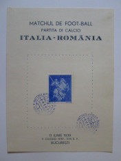 Rar! Carton filatelic 11-VI-1939 cu meciul de fotbal Romania-Italia/160 x 118 mm foto