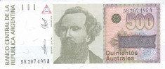 Bancnota Argentina 500 Australes (1988-90) - P328b UNC foto