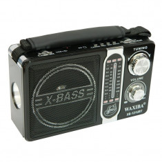 Radio portabil AM/FM/SW, mp3 player, USB, microSD, lanterna, x-bass, negru foto