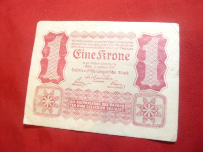 Bancnota 1 koroana 1922 Austria , unifata foto