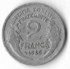 Moneda 2 francs 1946 - Franta foto