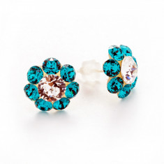 Cercei argint cu cristale Swarovski floare M cu tija blue zircon foto