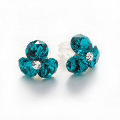 Cercei argint cu cristale Swarovski trifoi blue zircon foto