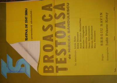 Afisul piesei de teatru Broasca testoasa , Teatrul de Stat Sibiu , anii 65 foto
