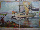 Ziarul Vulturul , nr. 26 / 1906 , cromolitografie ; Bombardarea unui vas turcesc