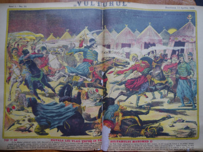 Ziarul Vulturul , nr. 22 din 1906 , cromolitografie ; Vlad Tepes si Mahomed II foto